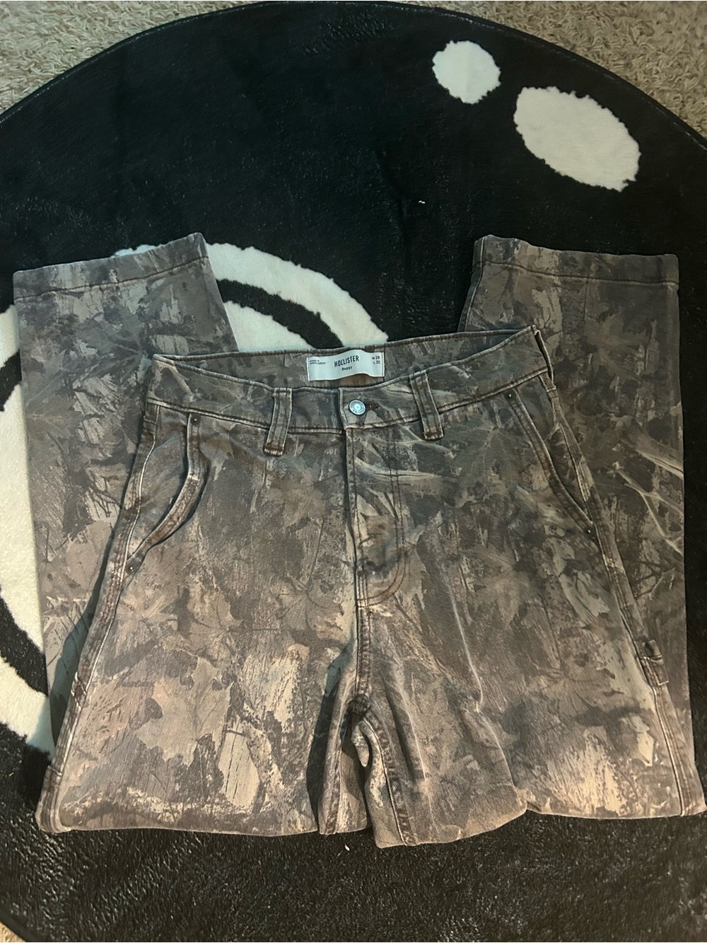 Hollister Washed Marble-Print Baggy Denim Shorts in Brown and Black